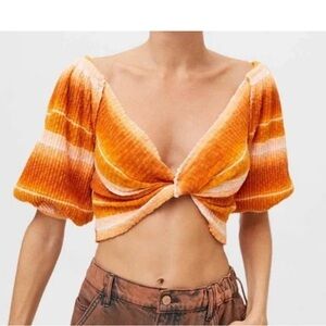 Urban Outfitters Lena Twist Front Cropped Top Orange Tie Dye Size Small